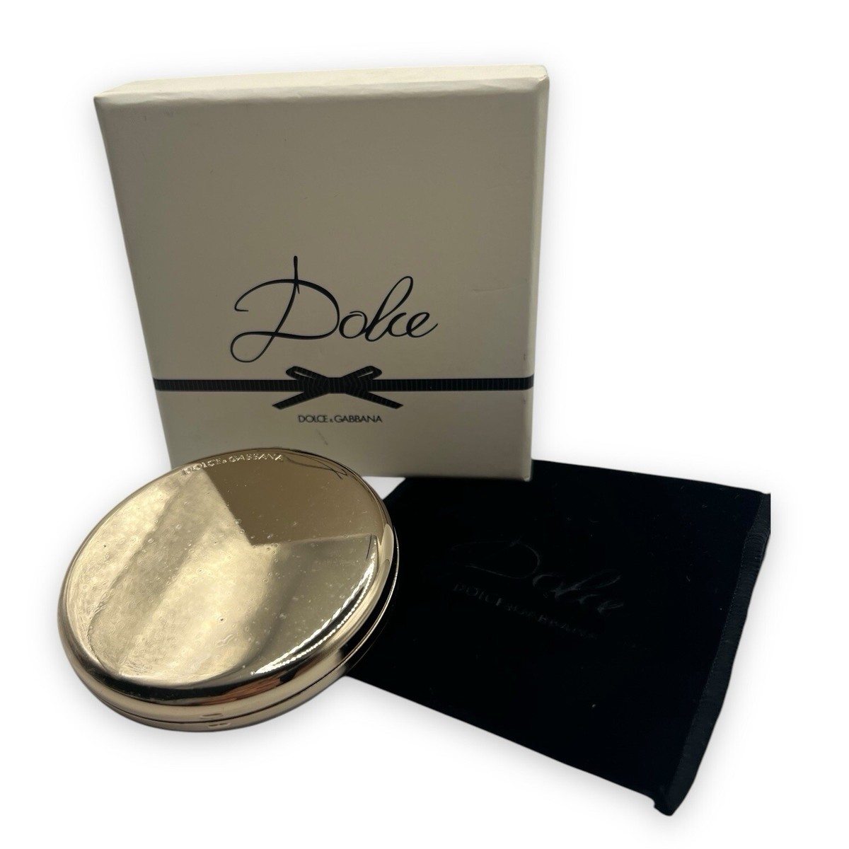 Vintage D&G Dolce & Gabbana Mirror Compact Gold Tone Metal Flower