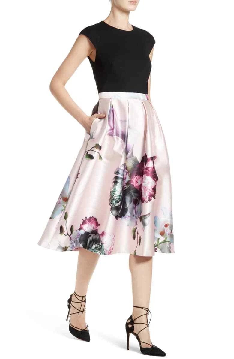 TED BAKER CARSYN ETHEREAL POSIE MIXED MEDIA MIDI DRESS sz 2/ US 6 | eBay