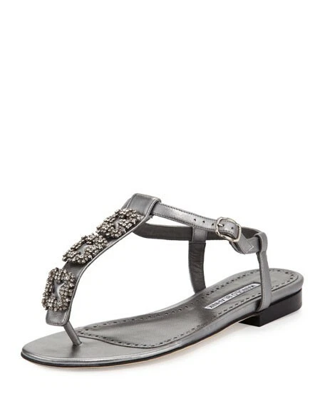 MBT Sandalo Nuovo con scatola 100% autentico Manolo Blahnik Ottolina cristallo fibbia cinturino a T taglia 38 $995