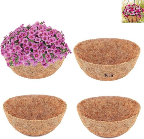 4 Pack 16 Inch Natural Coconut Fiber Liner for Hanging Planters Round Coco Liner
