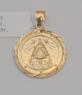 14k Yellow Gold Caridad Del Cobre Words On Round Charm Pendant 19.8 mm 2.9 gr DT