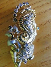 14k Yellow White Gold 8.5gr Diamond Sapphire Seahorse Shell Starfish Pin Brooch