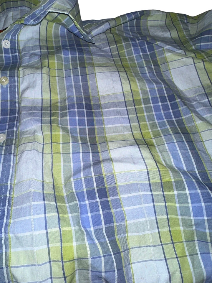 Camisa con botones manga larga NYNE para hombre grande y alta 3XLT azul verde cuadros Foto 4 de 4