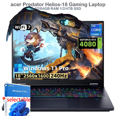 acer Predator Helios 18''Laptop,24-Core i9-14900HX 5.8GHZ RTX4080,UpTo 64,4TB SSD