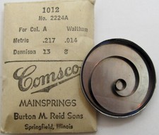 Waltham 12s 2224A Col. A Pocket Watch Mainspring x1 blue / brown alloy 1012