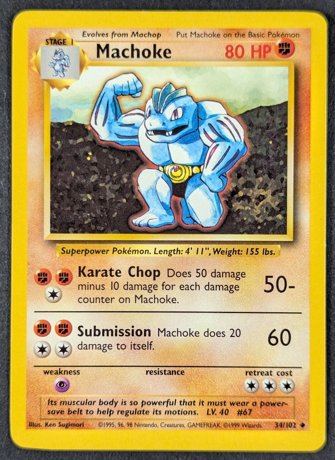 Machoke 1999 Uncommon Base Set Unlimited WOTC Vintage Pokemon Card 34/102 (NM)