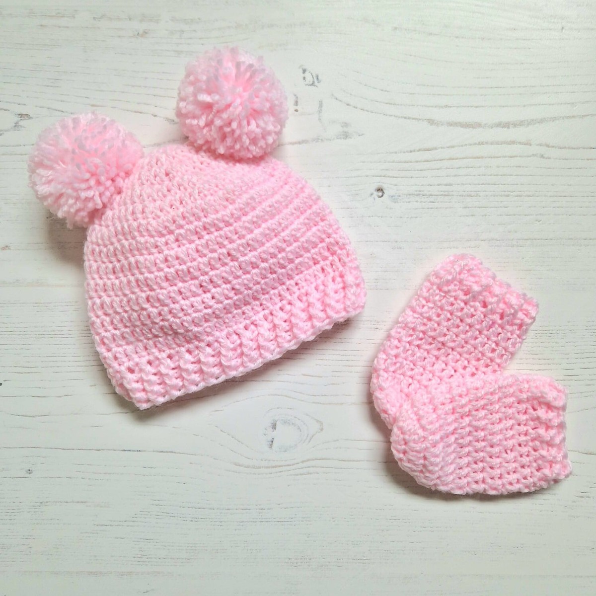 Crochet Pattern Baby Beanie With Pom Pom Pink Double Pom Pom