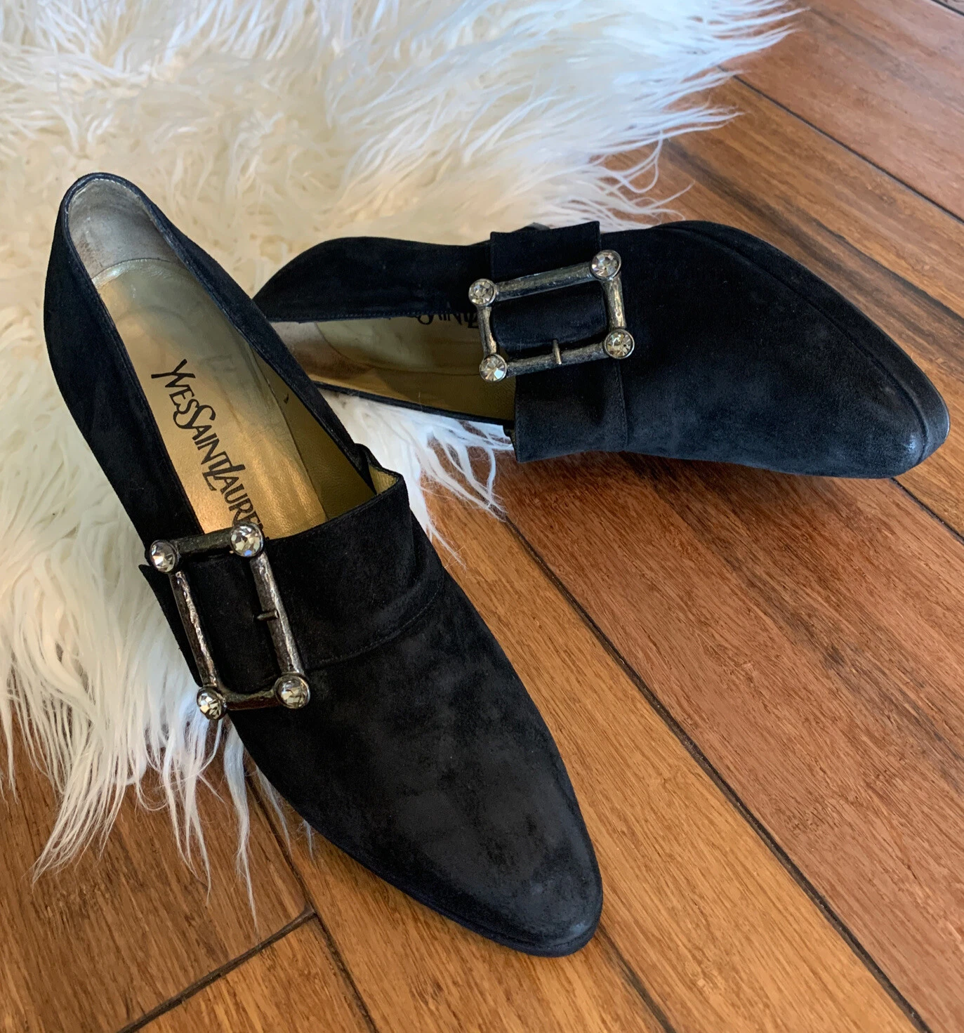 SAINT LAURENT (YSL) Eleganti scarpe vintage Yves Saint Laurent in pelle scamosciata nera tacco alto taglia 8M
