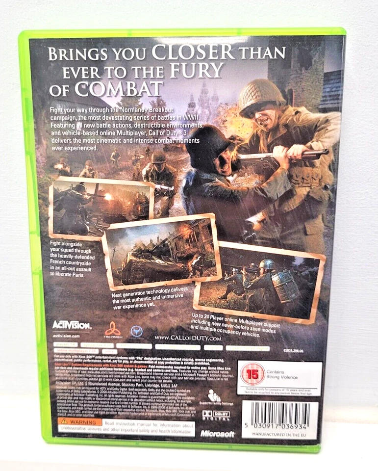 Call of Duty 3 Xbox 360 PAL UK EXCELLENT Condition WWII GAME WORLD WAR 2 - Image 2 of 2
