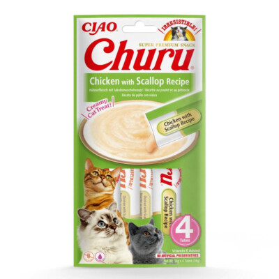 Inaba Cat Churu 4x14g Cremiger Snack Für Katzen Hühnerpaste Mit Jakobsmuscheln