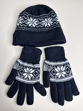 Unisex Snowflake gloves and hat, one size, black/white