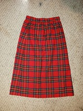 Vintage 60s Plaid Wool Skirt High waisted Knee Length Skirt Red and Green Retro
