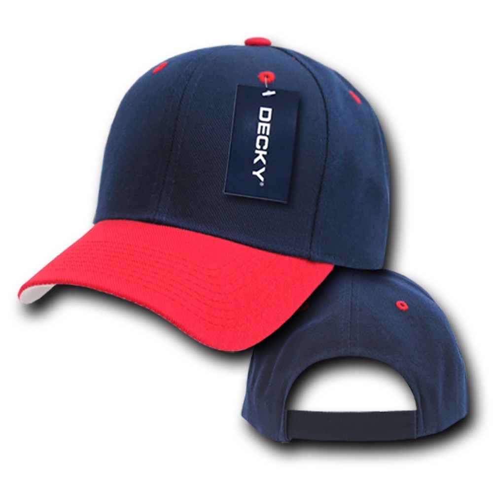 Navy Blue & Red Blank Solid Adjustable Tennis Baseball Ball Cap