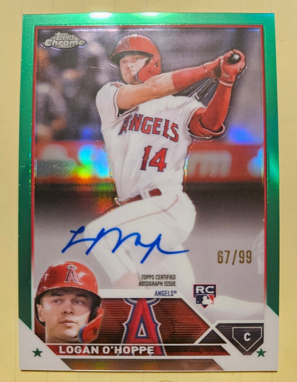 2023 Topps Chrome Rookie Autographs Logan O'Hoppe RC Green 67/99 On Card Auto