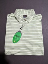 NWT MEN'S GREG NORMAN POLO, SIZE: L, COLOR: GREEN/WHITE STRIPED M4