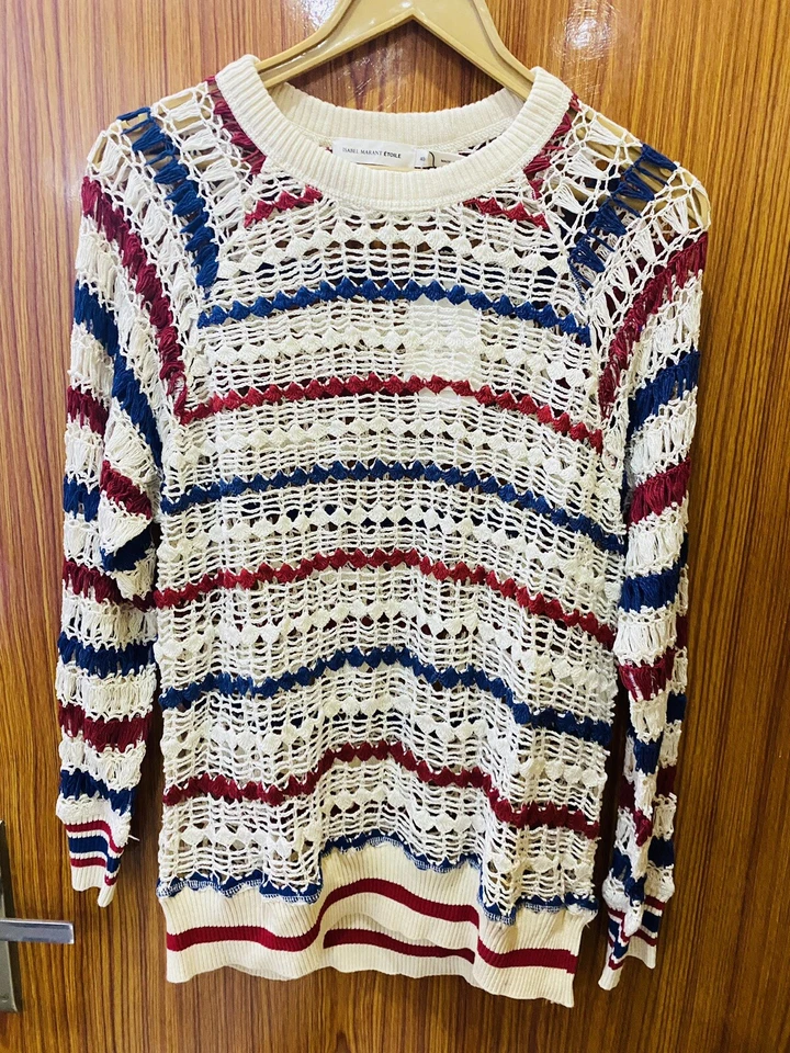 Isabel Marant Etoile Women Cage Knit American Flag Striped Cotton Sweater L 40 - Image 4 of 4