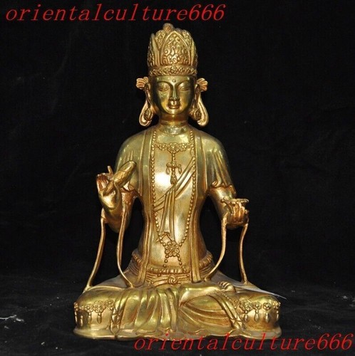 8.8"Tibetan Buddhism temple bronze gilt tara Kwan-Yin GuanYin goddess statue - Picture 4 of 8