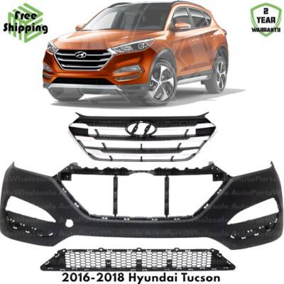 Front Bumper Cover Fascia & Grille Assembly Kit For 2016-2018 Hyundai Tucson
