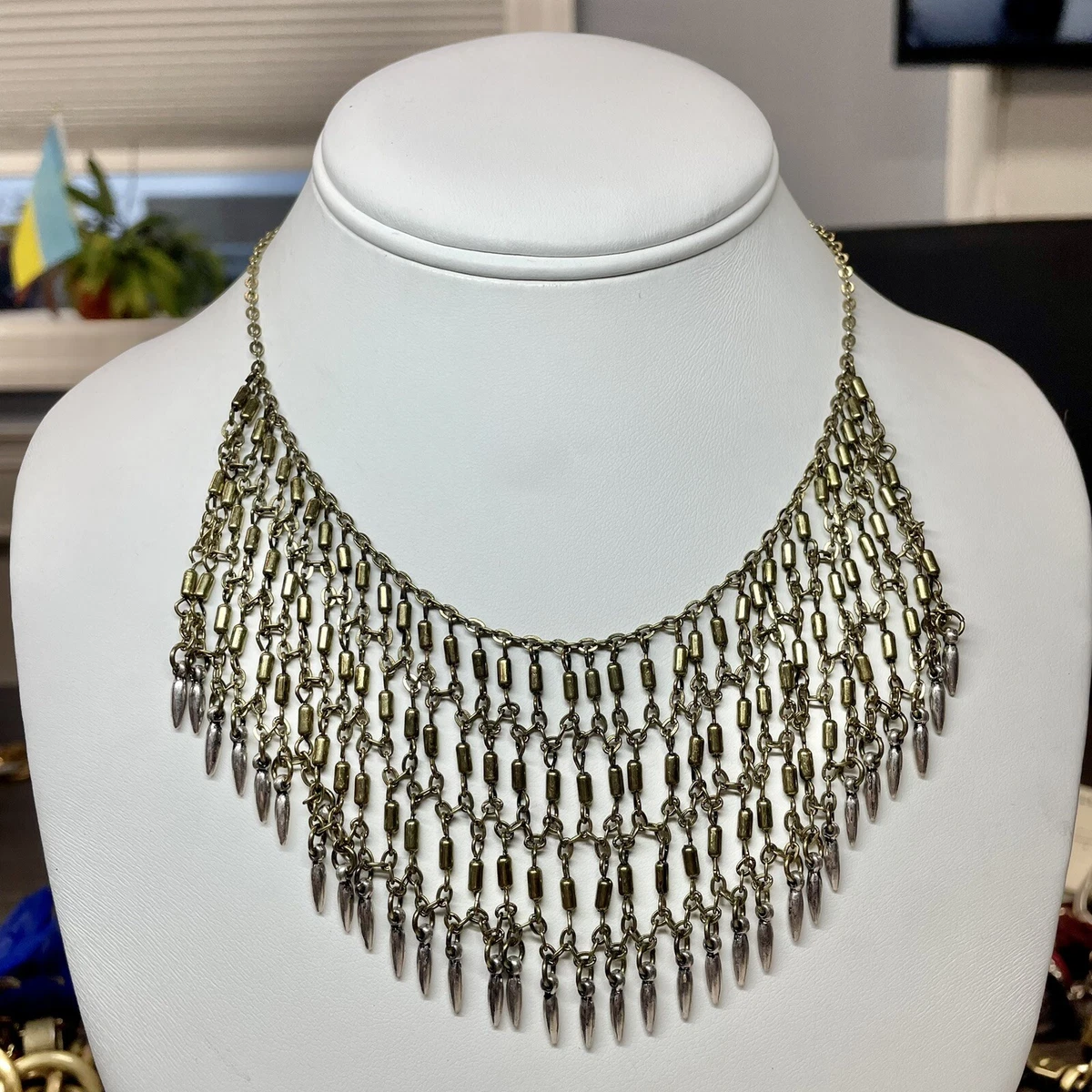 marlyn schiff necklace statement gold tone beaded bib