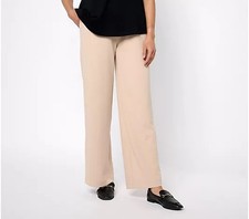 Dennis Basso Luxe Crepe Wide Leg Pants-Sand-Large A619593 NEW