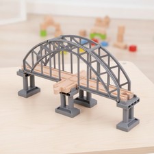 Wooden Train Bridge Accessory for Kids, 12.4x6.7in, Compatible