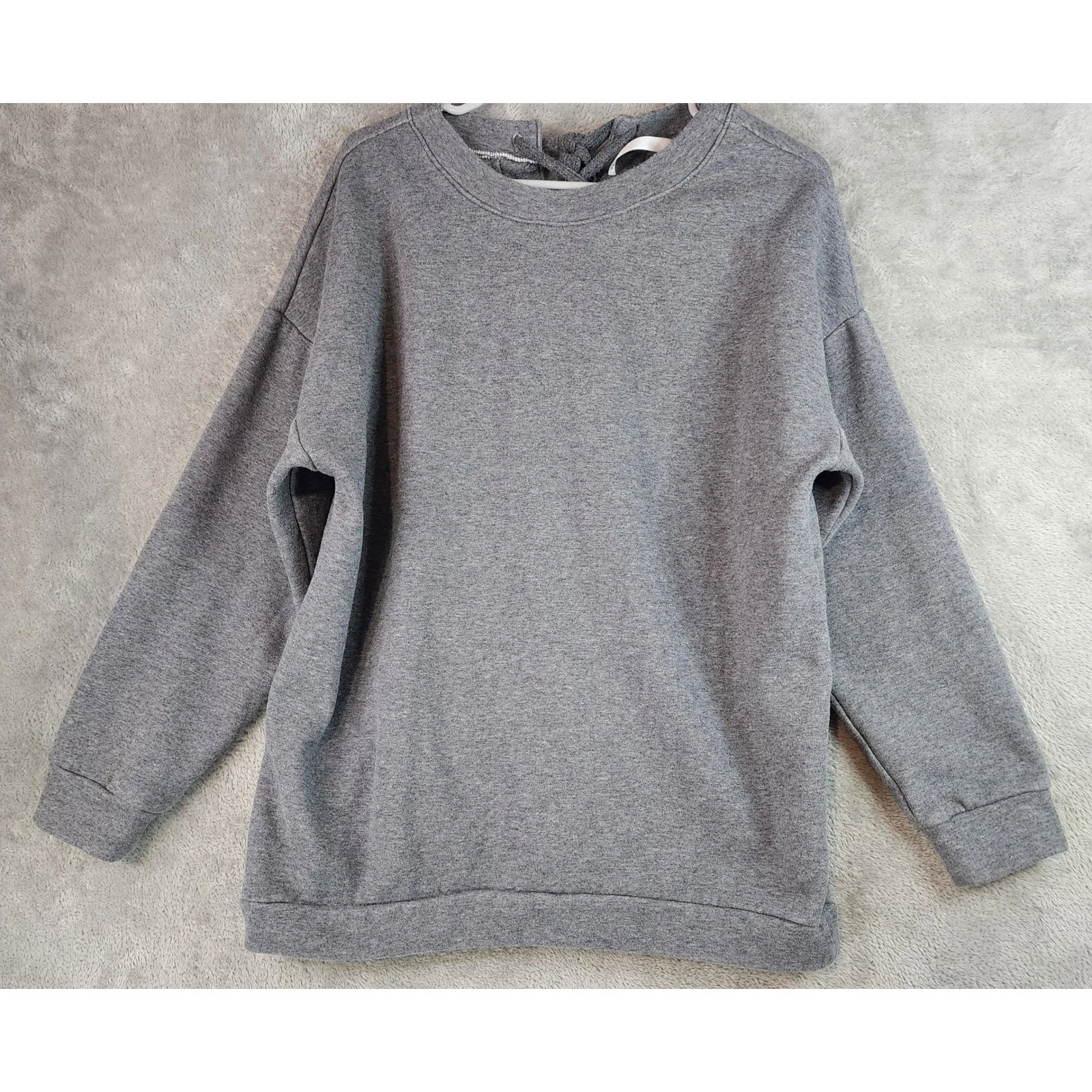 Fabletics Sweatshirt Womens Medium Gray Lace Up Back Soft Hoodie Pullover Top