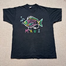 Vintage 1989 Maui Hawaii Fish T Shirt Mens XL Black Single Stitch Poly Tees 80s