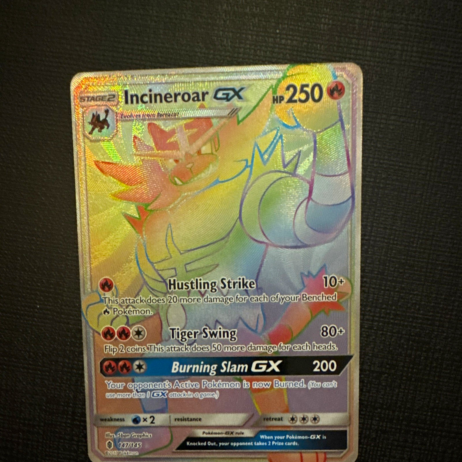 Incineroar GX (Secret) 147/145 SM-Guardians Rising Holo Secret Rare HP 250 Eng