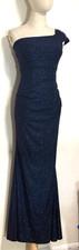 Windsor Mermaid Maxi Dress XS One Shoulder Blue Sparkle Metallic Slit Stretch