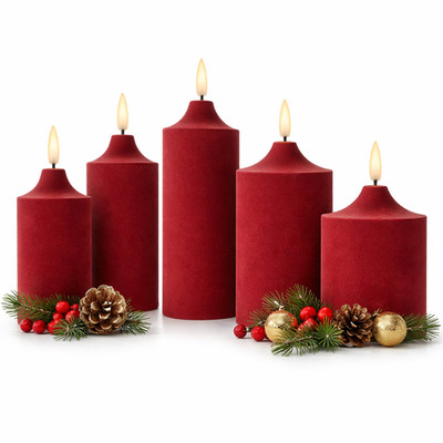 ELAMBIA 5 LED-Kerzen Samt-Oberfläche Flamme Luma, Timer Höhe 12,5cm - 17,5cm
