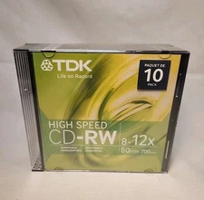 TDK High Speed Data CD-RW Discs 10-Pack 80 min 700 MB