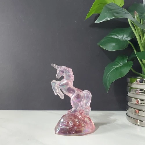 Fenton Pink Iridescent Unicorn Figurine Read Flaw