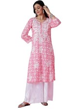 GoSriKi Women's Cotton Blend Straight Chikankari Embroidered Kurta