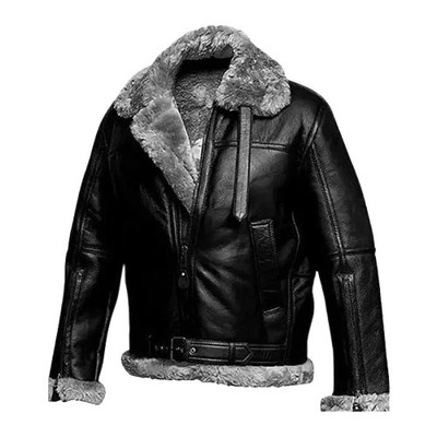 RAF B3 Aviator Bomber Flight Jacket Mens Genuine Shearling Leather Black  New xl