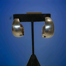 Vintage Silver Tone Large Half Hoop Shiny Earrings Pierced