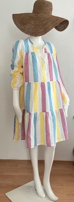 Robert Friedman Leinenkleid Minikleid Volants Streifen oversized NP229  