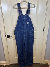 Carhartt Mens Loose Fit Denim Bib Overalls Blue Size 42x32 Workwear Utility