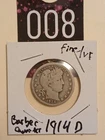 1914d Barber Quarter Silver Fine Vf Choice Beautiful Coin