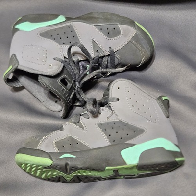 #ad Nike Air Jordan 6 Retro Gray sneakers Kids Size 11C quot;Green Glowquot; Leather Nubuck $24.99