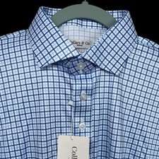 Collars  Co Polo Shirt Mens M Blue White Plaid Semi-Spread Dress Collar NWT