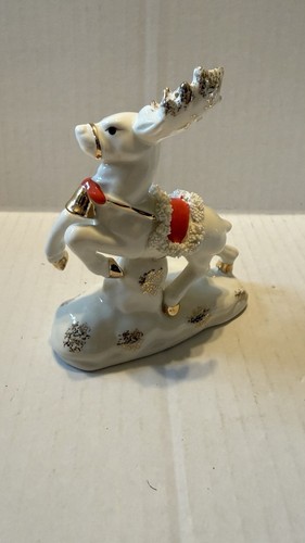 Vintage 1950er Napco Weihnachtsschlitten Übertopf mit 2 Rentieren Spaghettiborte Japan LESEN - Bild 7 von 13
