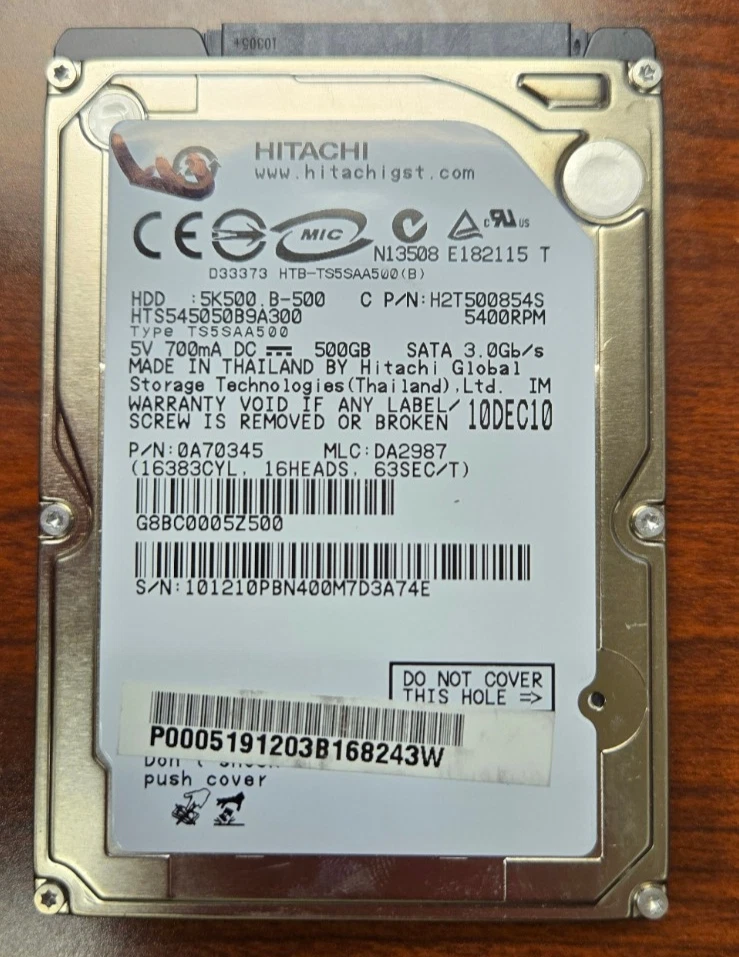 Hitachi 5K500.B-500 HTS545050B9A300 500GB 5400RPM 2.5" HDD USED AS-IS - Image 2 of 2