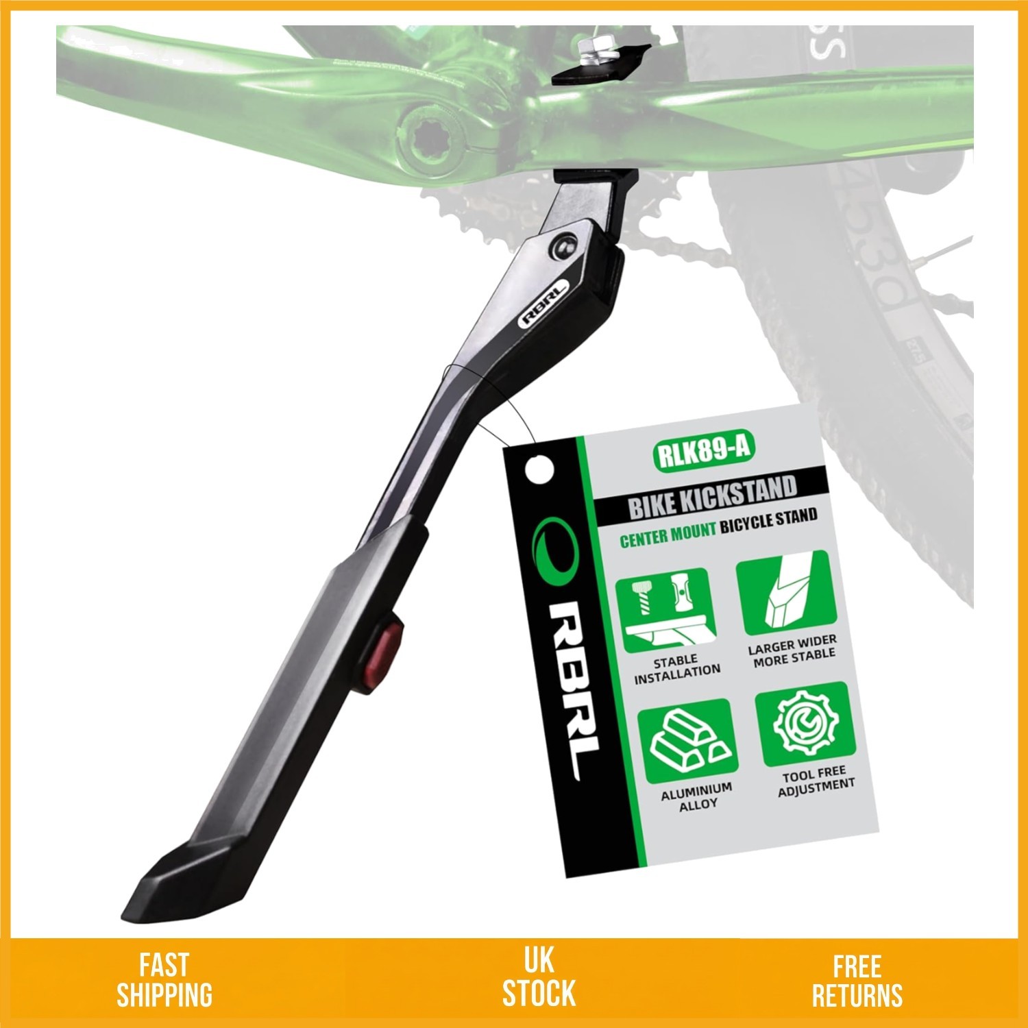 Sturdy Center Mount Adjustable Bicycle Kickstand For E-Bike MTB 24-29in 1 Pack