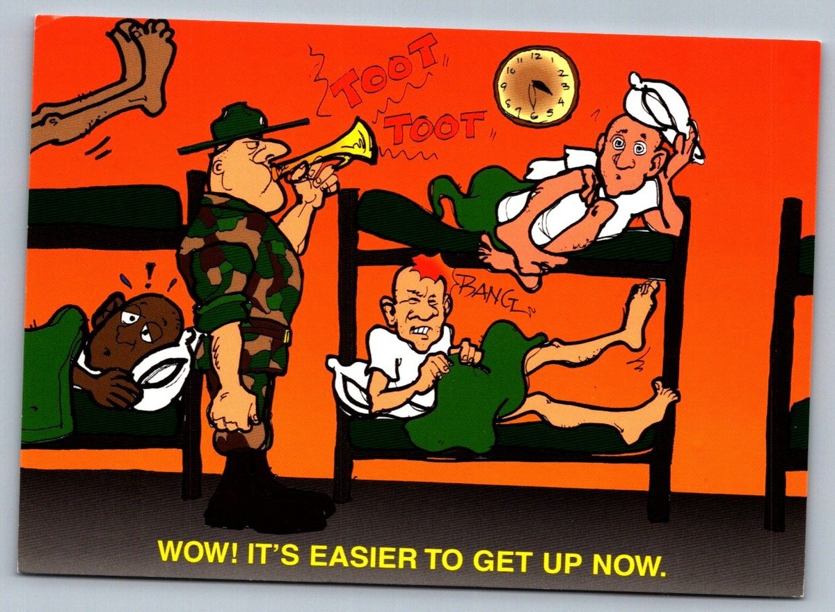 BLAHRMY/SPANKIN' SOLDIER 未開封 デットストック Postcard 1990s US Military Humor Comic Barracks Wake Up Drill
