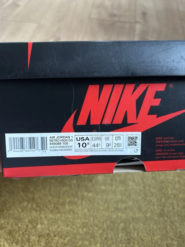Nike Air Jordan 1 Retro OG High Dark Mocha Size UK 9.5 - w/ Original Box - Used, photo 4 of 5
