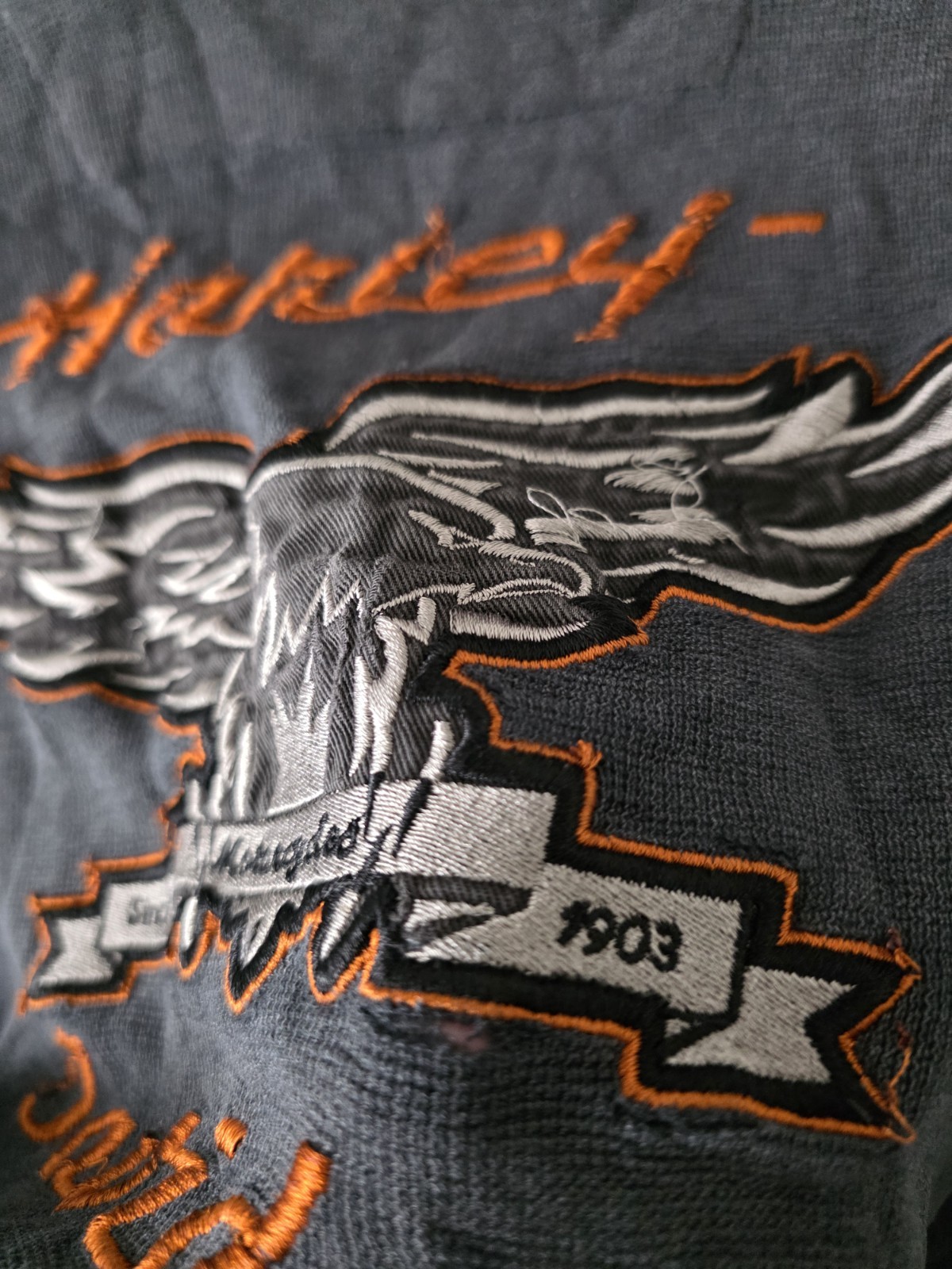 Harley-Davidson Men's Grey Embroidered Eagle Long Sleeve Henley Top  Size Medium image 5