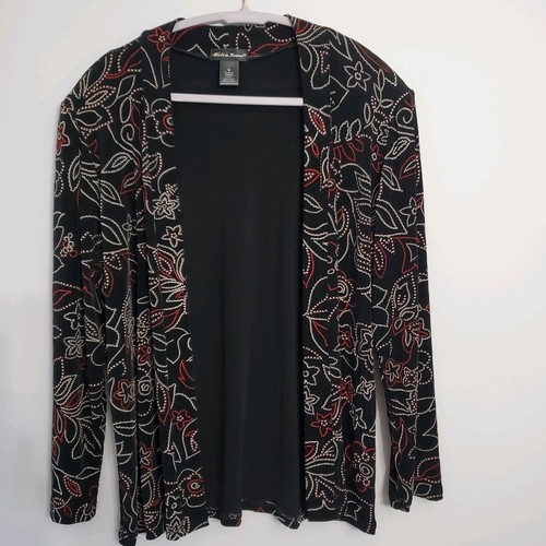 Cardigan da viaggio Made in Heaven donna nero floreale aperto aderente taglia M - Foto 1 di 10