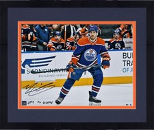 Framed Evan Bouchard Oilers Signed 16x20 Skating Photo w/Lets Go Inscription
