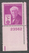 US. 945. 3c. Thomas A. Edison (1847-1931) Inventor. Single w/Pl#. MNH. 1947