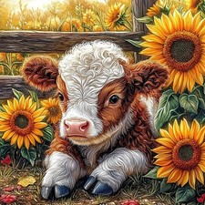 Cow Sunflower Diamond Art Kit DIY Farm Animal Wall Decor 13.8 Inch